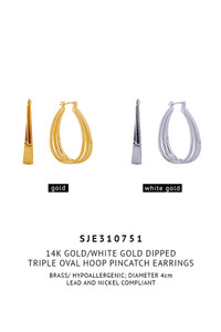 14K Triple Oval Hoop Pincatch Earrings-SJE310751