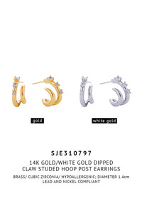 14K Claw Studed Hoop Post Earrings-SJE310797