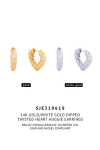 14K Twisted Heart Huggie Earrings-SJE310618
