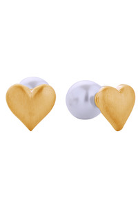 14K Matte Heart to Pearl Post Earrings-SJE310662