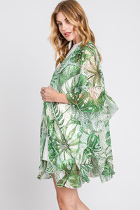 Ruffle Lined Tropical Leaves Crochet Cover Up-MS0356