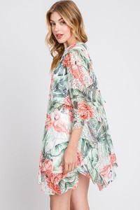 Ruffle Lined Tropical Flamingo Crochet Cover Up-MS0358