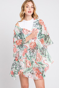 Ruffle Lined Tropical Flamingo Crochet Cover Up-MS0358