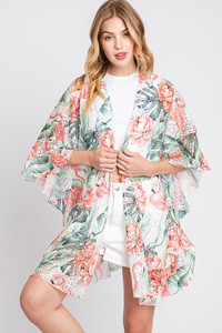 Ruffle Lined Tropical Flamingo Crochet Cover Up-MS0358