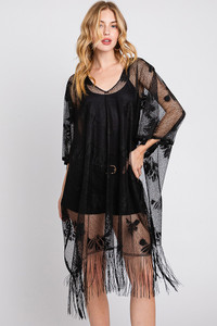 Floral Lace Poncho with Tassel

