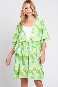 Daisy Tie Drawstring Open Front Cover Up
