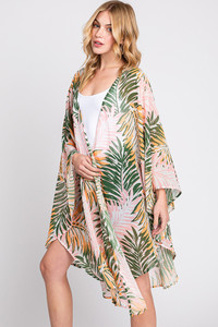 Tropical Leaves Print Shawl Cover Up
