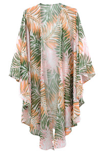 Tropical Leaves Print Shawl Cover Up
