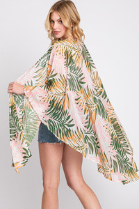Tropical Leaves Print Shawl Cover Up
