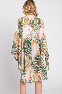 Tropical Leaves Print Shawl Cover Up
