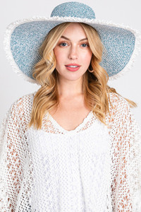 Frayed Two Tone Mixed Color Straw Floppy Hat-MH0145