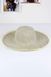 Frayed Two Tone Mixed Color Straw Floppy Hat-MH0145