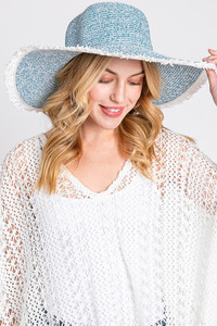 Frayed Two Tone Mixed Color Straw Floppy Hat-MH0145