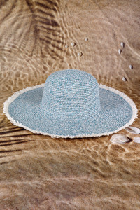 Frayed Two Tone Mixed Color Straw Floppy Hat-MH0145