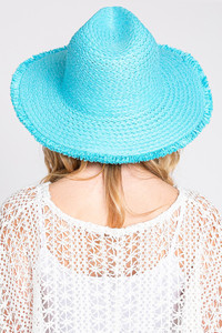 Frayed Solid Straw Panama Sun Hat
