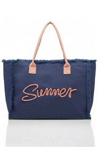 Sewn Rope Summer Letter Fringed Canvas Bag