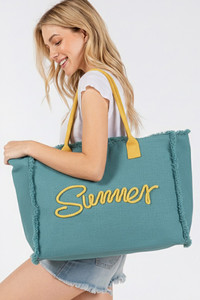 Sewn Rope Summer Letter Fringed Canvas Bag