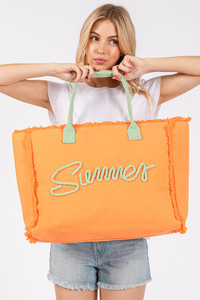 Sewn Rope Summer Letter Fringed Canvas Bag