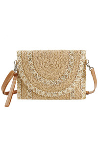 Stitch Detail Straw Clutch Crossbody Bag
