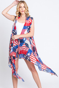 Grunge Multi Pattern  American Flag Star Vest
