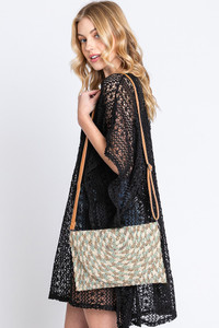 Lurex Mixed Multi Colored Straw Clutch Crossbody Bag