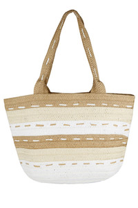 Striped Pattern Dotted Line Detail Straw Bag