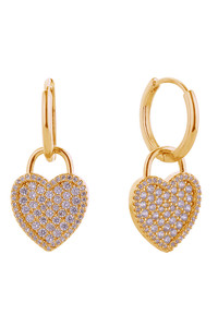 14K Crystal Heart Drop Huggie Earring