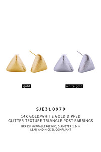 14K Glitter Texture Triangle Post Earring