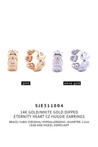 14K Eternity Heart CZ Huggie Earring