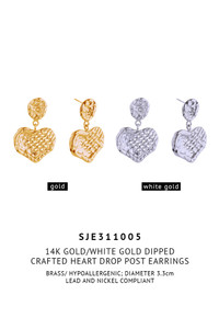 14K Crafted Heart Drop Post Earring