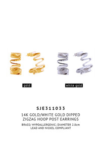 14K Zigzag Hoop Post Earring