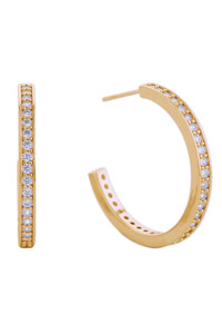 14K Daily CZ Pave Hoop Post Earring