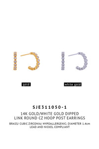 14K Link Round CZ Hoop Post Earring