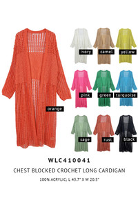 Chest Blocked Crochet Long Cardigan
