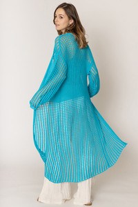 Chest Blocked Crochet Long Cardigan