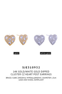 14K Cluster CZ Heart Post Earrings
