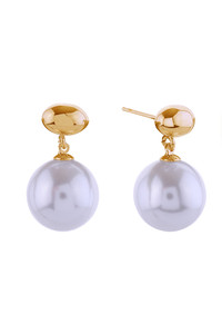 14K Mini Bean Pearl Drop Post Earrings