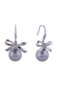 14K Ribbon Pearl Drop Post Earrings