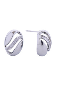 14K Cutout Oval Pave CZ Post Earrings