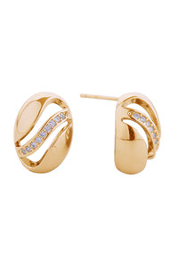 14K Cutout Oval Pave CZ Post Earrings