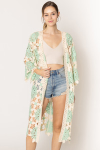 Flower Tow Tone Crochet Cardigan