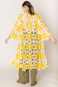 Flower Tow Tone Crochet Cardigan