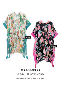 Floral Print Stripe Edge Tassel Kimono