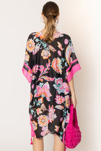 Floral Print Stripe Edge Tassel Kimono