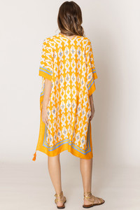 Tile Print Stripe Edge Tassel Kimono