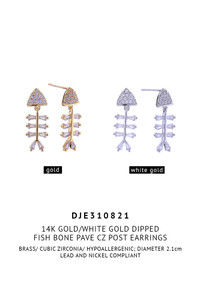 14K Fish Bone Pave CZ Post Earring