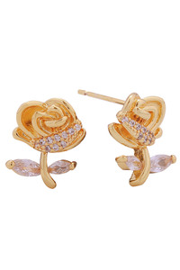 14K Rose Romance Pave CZ Post Earring