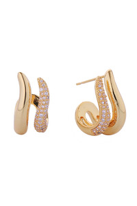 14K Twin Hoop Pave CZ Post Earring