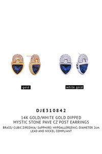 14K Mystic Stone Pave CZ Post Earring