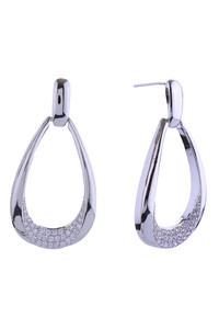 14K Tear Drop Dangle Hoop Pave CZ Post Earrings